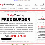 Ruby Tuesday Free Burger