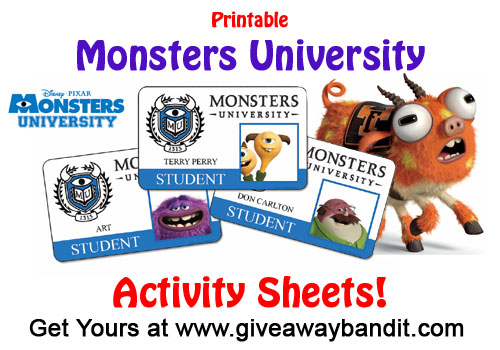 Monsters University Printable Activity Sheets