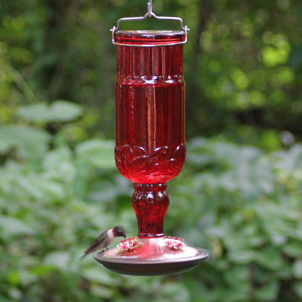 Perky-Pet® Red Antique Bottle Glass Hummingbird Feeder